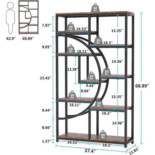 Industrial Black 5 Tier Etagere Bookcase For Living Room