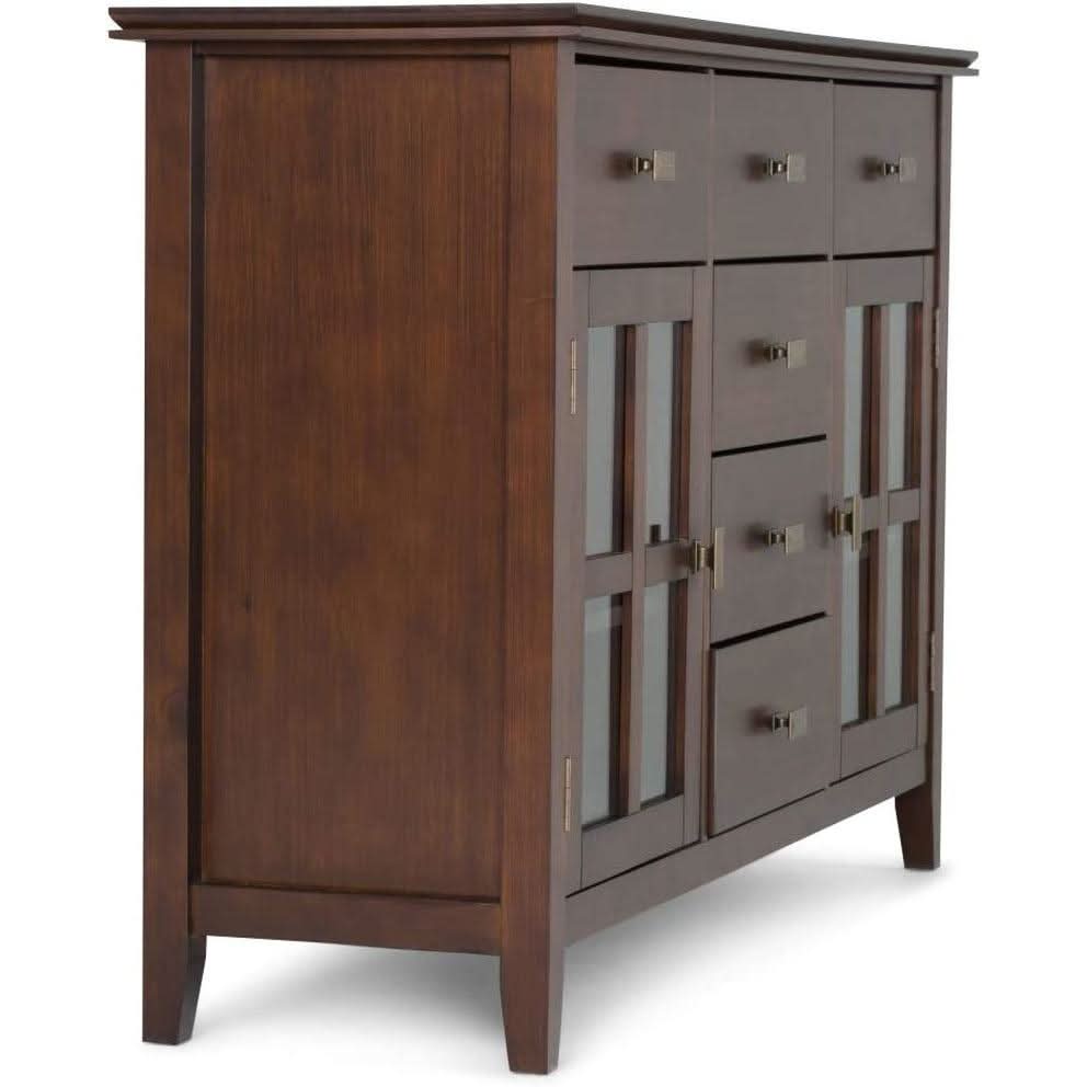 Pine Wood Sideboard Buffet Russet Brown Adjustable Shelves