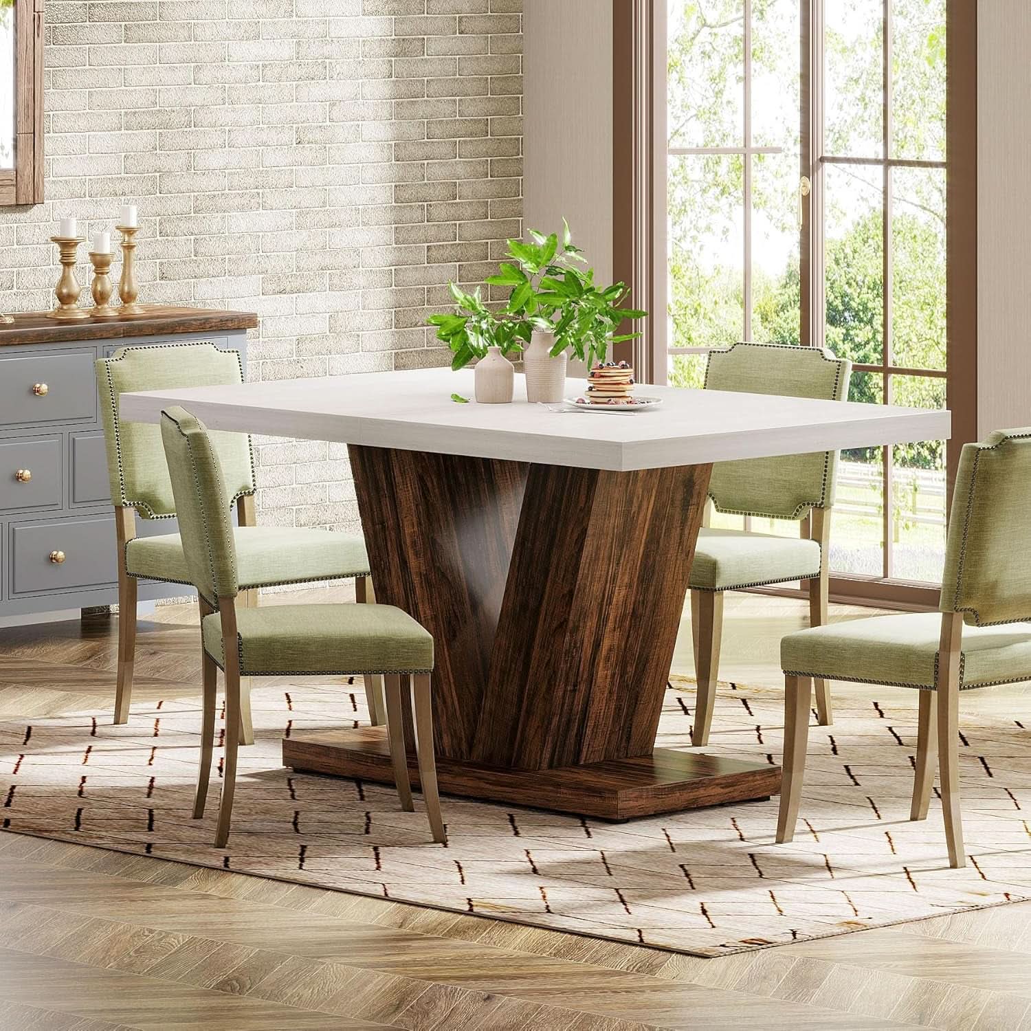 47 Inch White Oak Dining Table With Heavy Pedestal Base