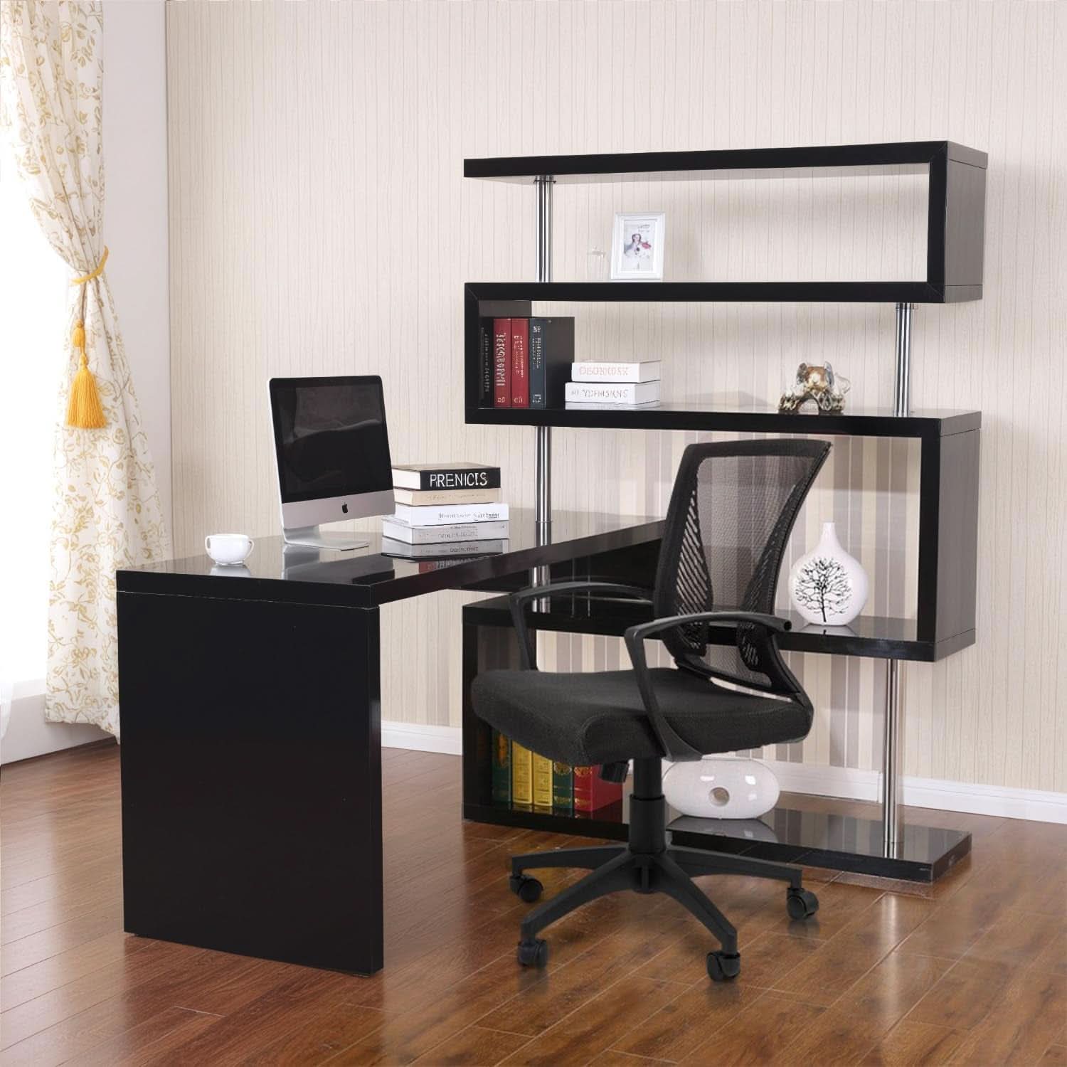 Office Chair Ergonomic Mid Back Mesh Black Lumbar Support