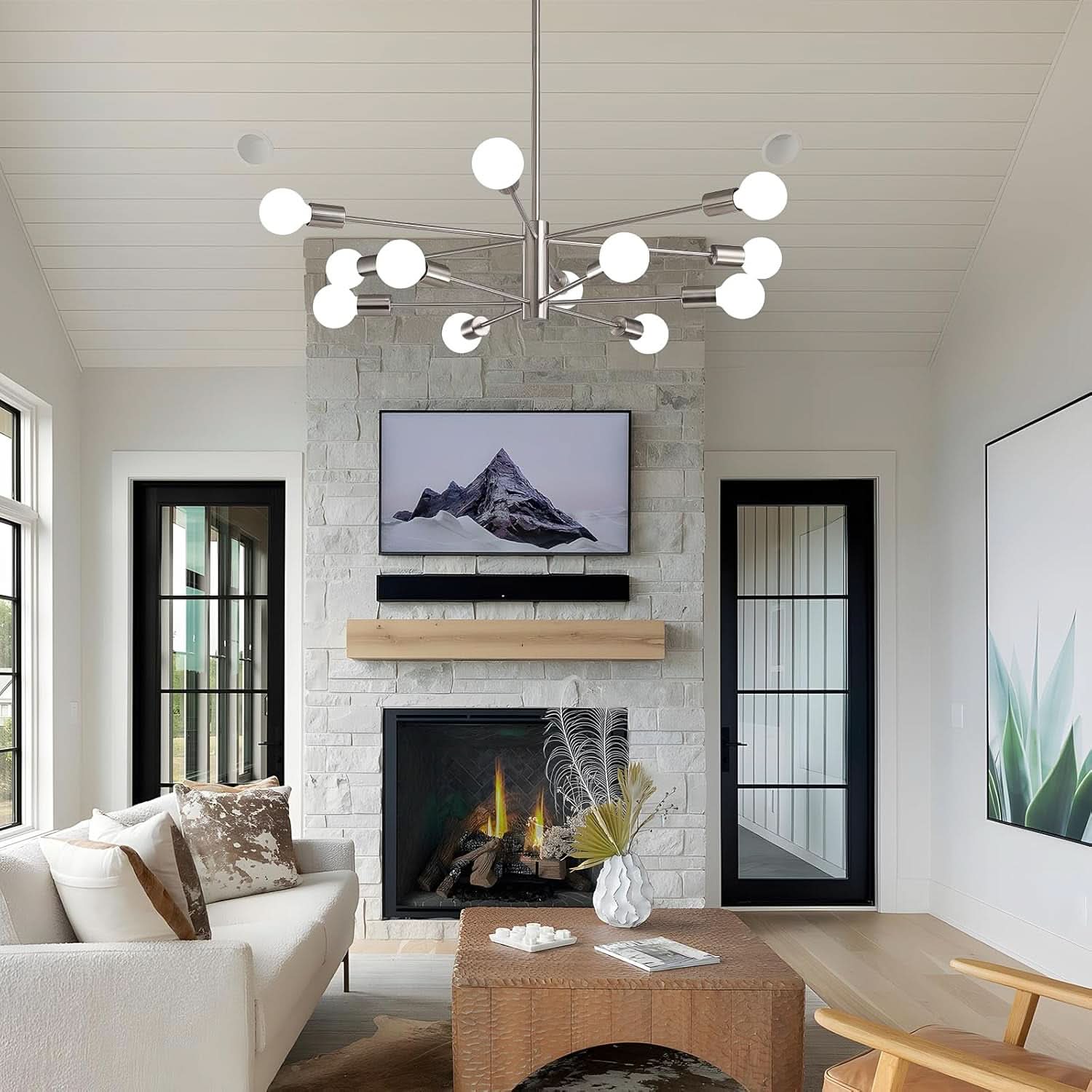 Sputnik 12 Light Brushed Nickel Chandelier For Dining Room