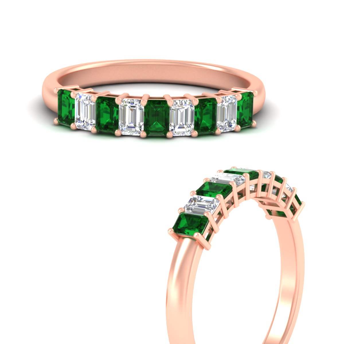 1 Carat Nine Stone Emerald Cut Wedding Band