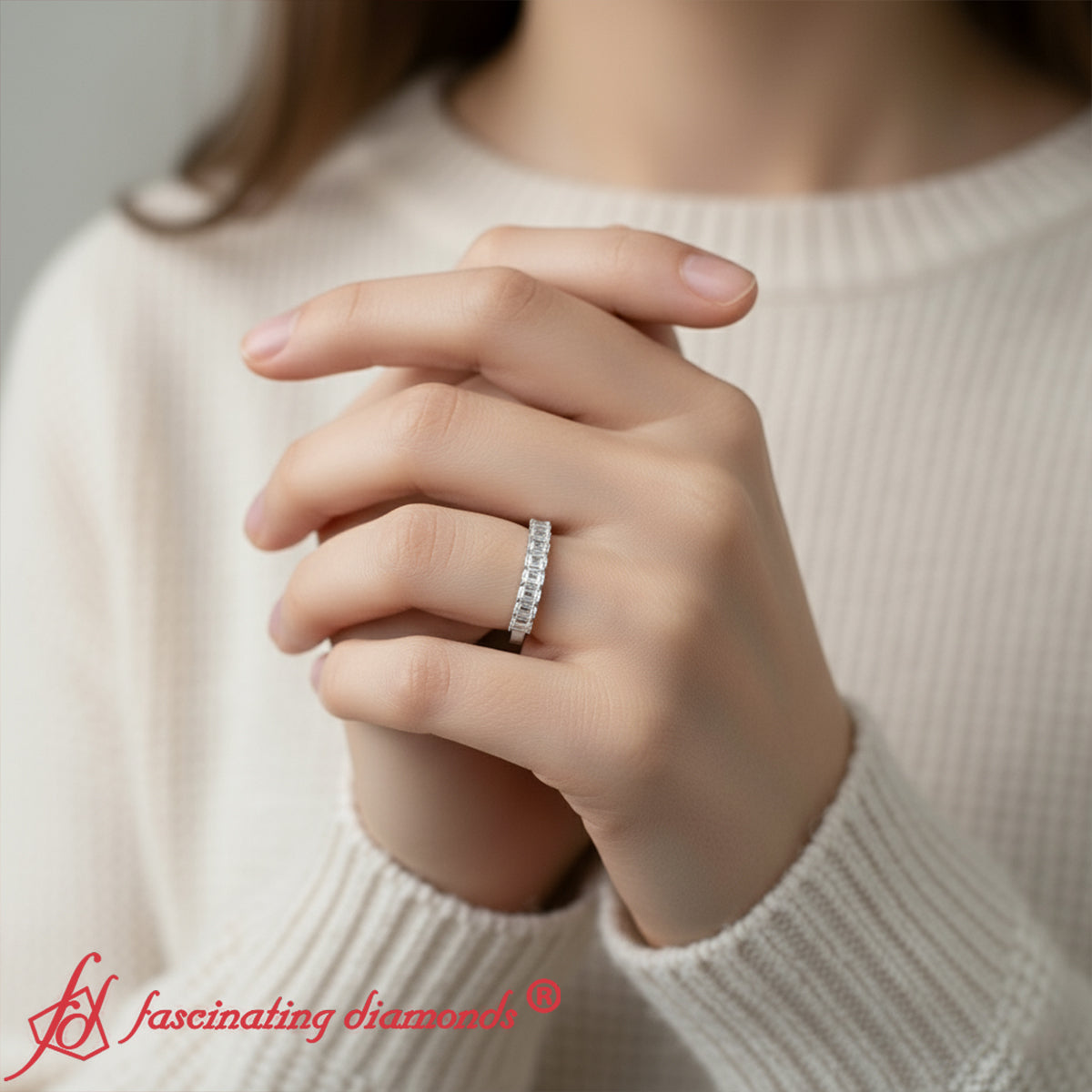 1 Carat Nine Stone Emerald Cut Wedding Band