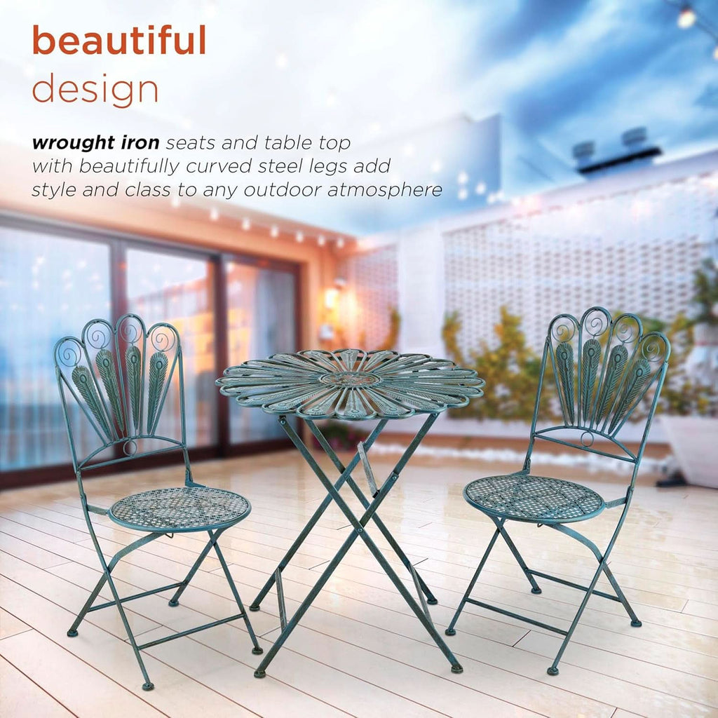 Bistro Set 3 Piece Light Blue Outdoor Patio Furniture