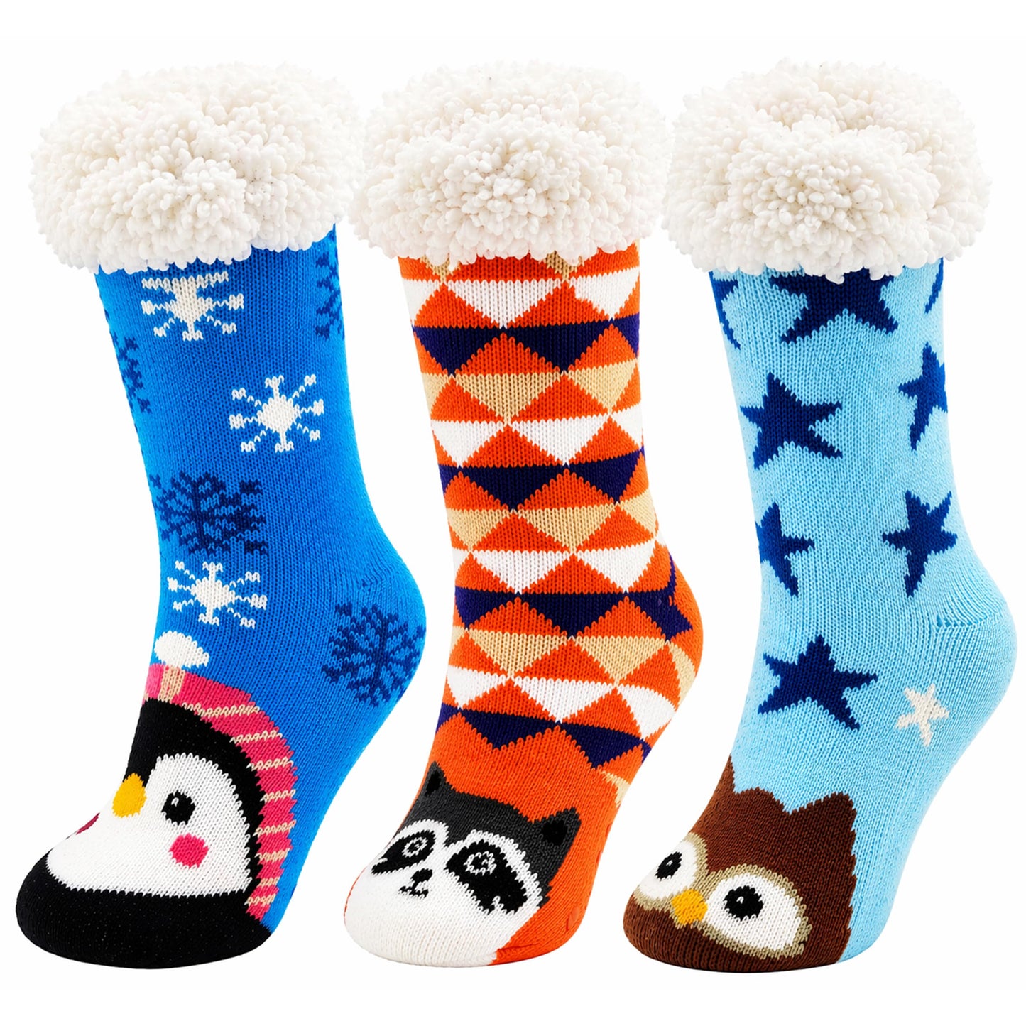 Winterlace Fuzzy Fluffy Slipper Socks, 3 Pairs Womens Sherpa Non Slip Plush Comfy Cozy Cabin Sock