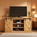 Rustic TV Stand With Sliding Barn Door In Walnut Finish