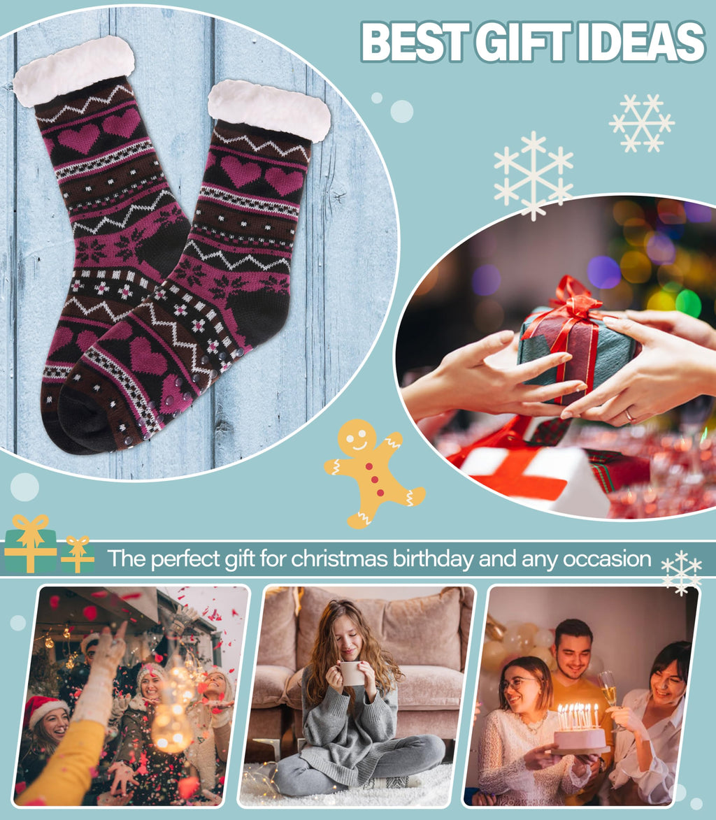 Slipper Socks for Women Fuzzy Non Slip Winter Thick Warm Soft Cozy Fleece Lining Home Socks with Grippers