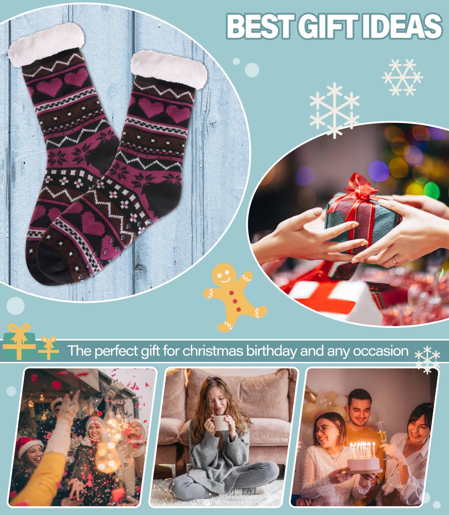 Slipper Socks for Women Fuzzy Non Slip Winter Thick Warm Soft Cozy Fleece Lining Home Socks with Grippers