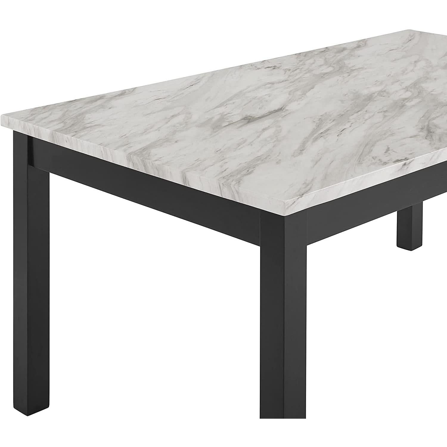 64 Inch Dining Table With Faux Marble Top And Black Base