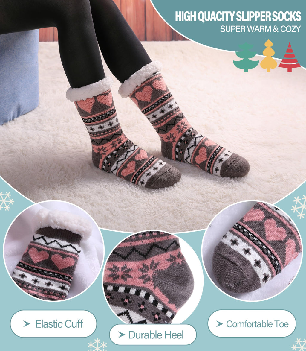 Slipper Socks for Women Fuzzy Non Slip Winter Thick Warm Soft Cozy Fleece Lining Home Socks with Grippers