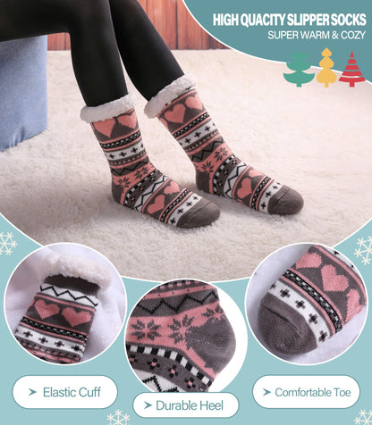 Slipper Socks for Women Fuzzy Non Slip Winter Thick Warm Soft Cozy Fleece Lining Home Socks with Grippers