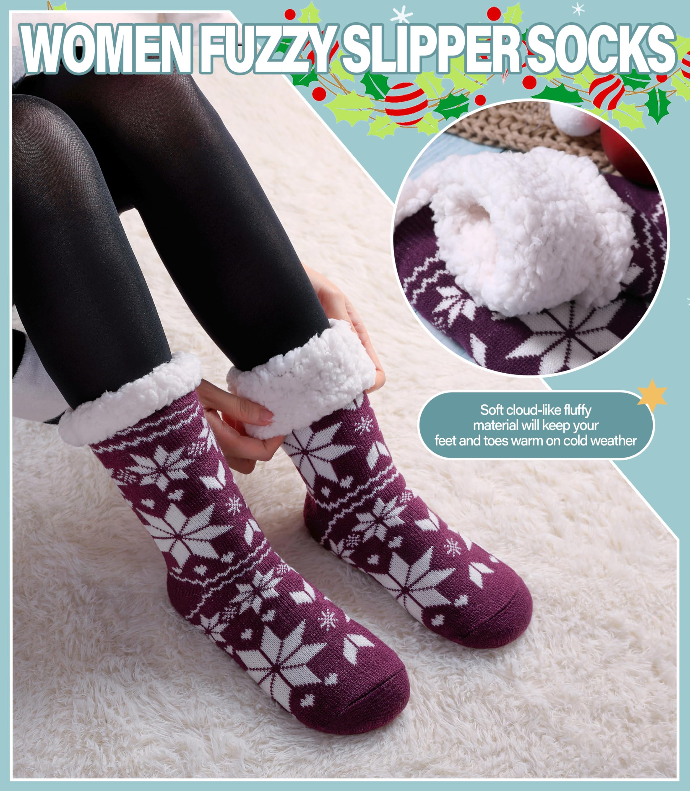 Slipper Socks for Women Fuzzy Non Slip Winter Thick Warm Soft Cozy Fleece Lining Home Socks with Grippers