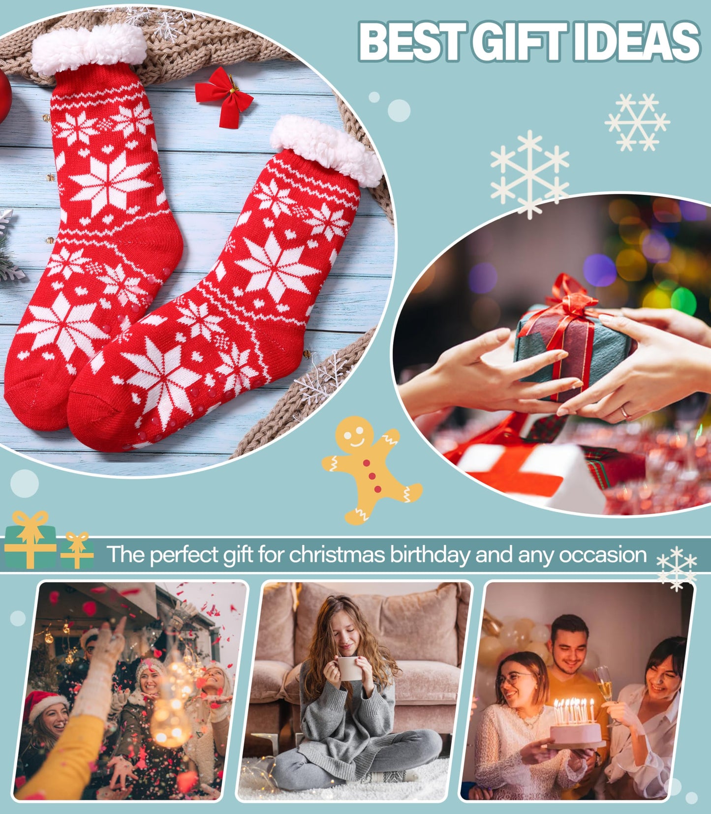 Slipper Socks for Women Fuzzy Non Slip Winter Thick Warm Soft Cozy Fleece Lining Home Socks with Grippers