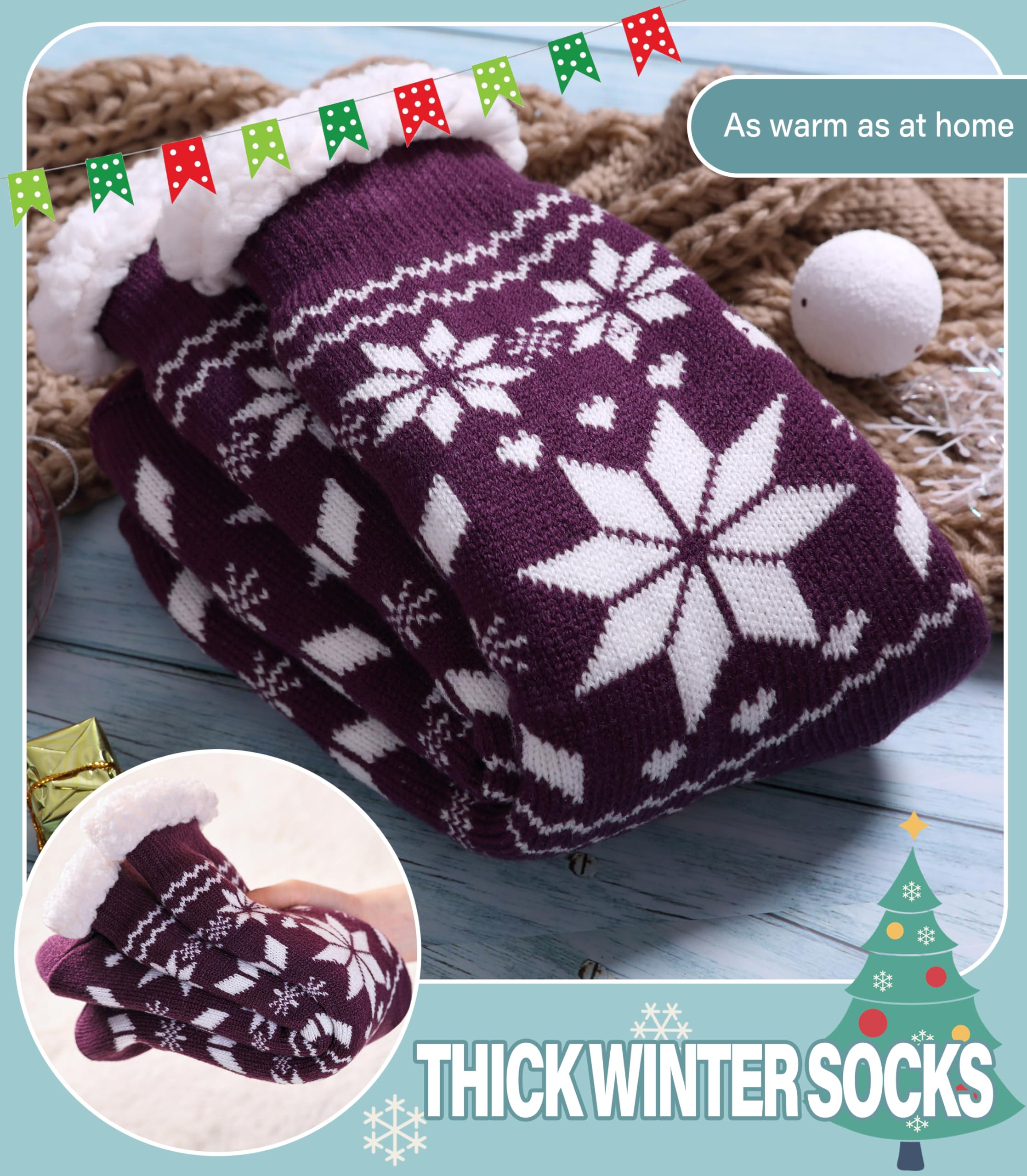 Slipper Socks for Women Fuzzy Non Slip Winter Thick Warm Soft Cozy Fleece Lining Home Socks with Grippers