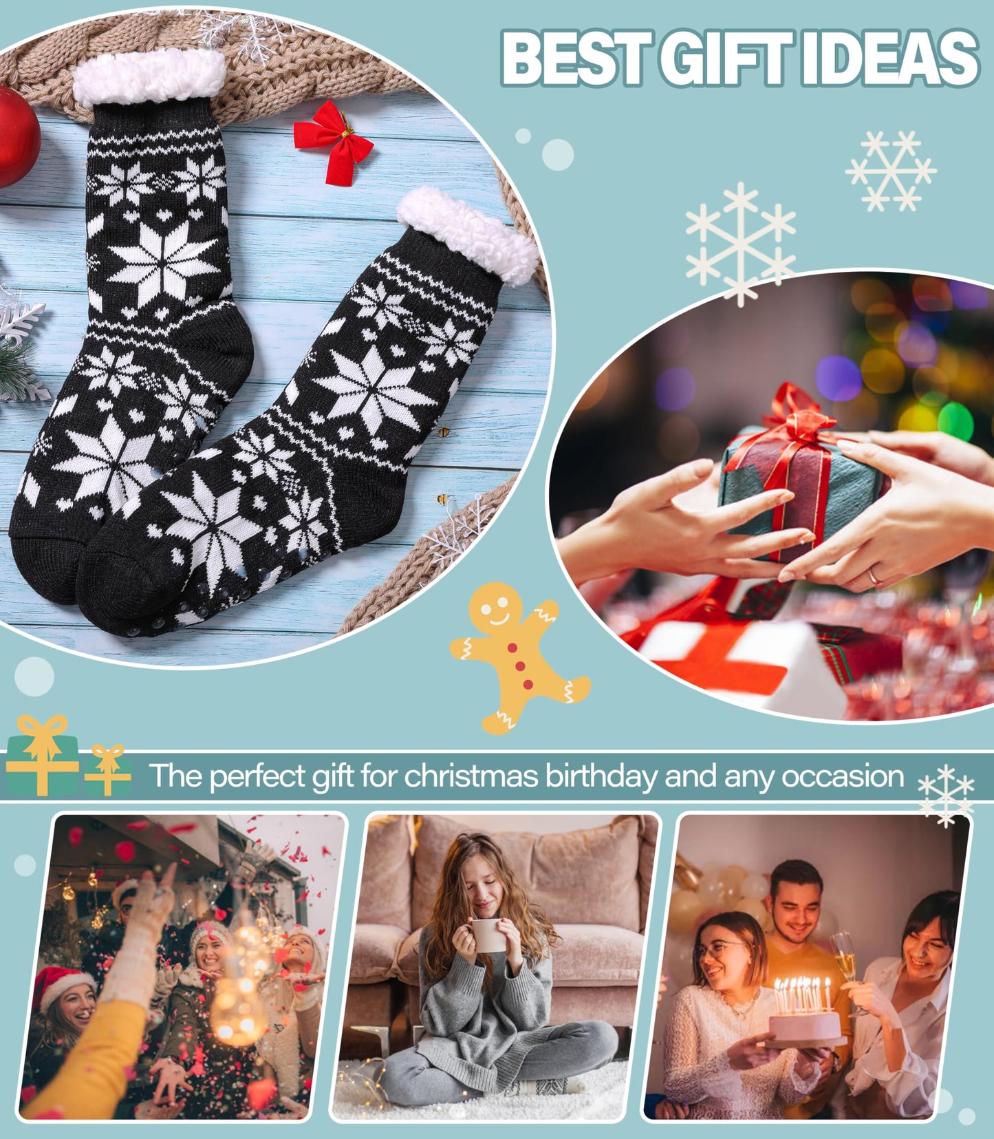 Slipper Socks for Women Fuzzy Non Slip Winter Thick Warm Soft Cozy Fleece Lining Home Socks with Grippers