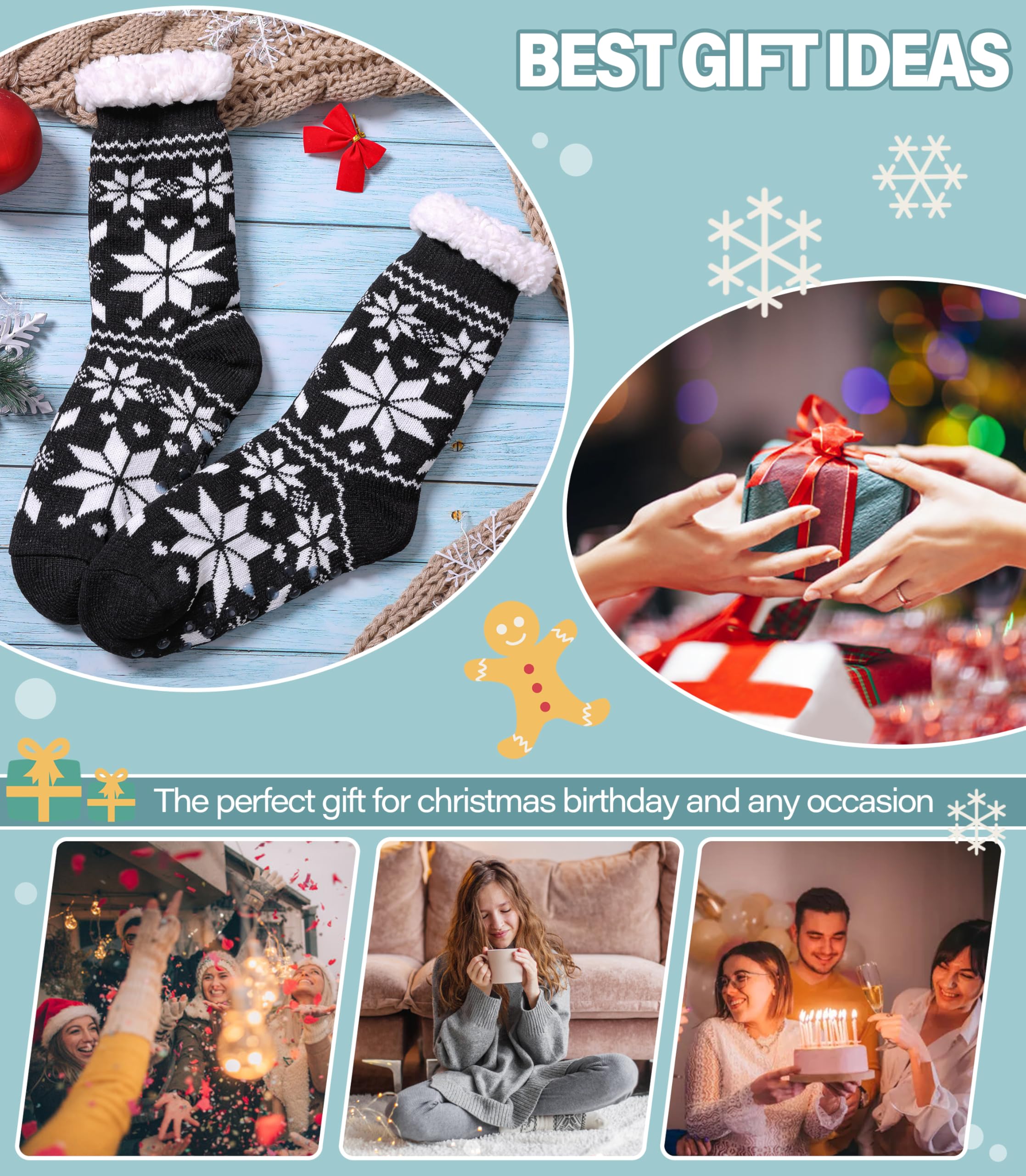Slipper Socks for Women Fuzzy Non Slip Winter Thick Warm Soft Cozy Fleece Lining Home Socks with Grippers