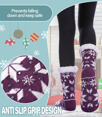 Slipper Socks for Women Fuzzy Non Slip Winter Thick Warm Soft Cozy Fleece Lining Home Socks with Grippers