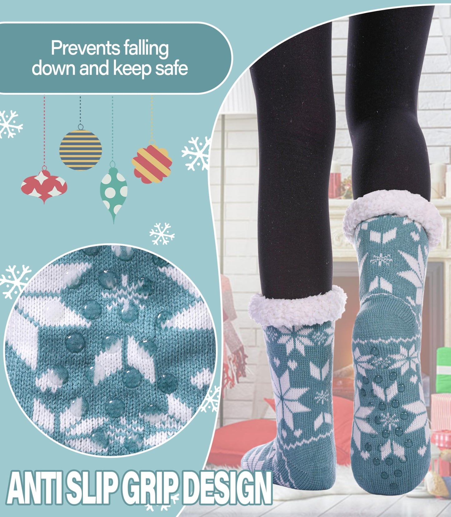 Slipper Socks for Women Fuzzy Non Slip Winter Thick Warm Soft Cozy Fleece Lining Home Socks with Grippers
