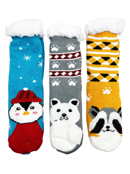 Winterlace Fuzzy Fluffy Slipper Socks, 3 Pairs Womens Sherpa Non Slip Plush Comfy Cozy Cabin Sock