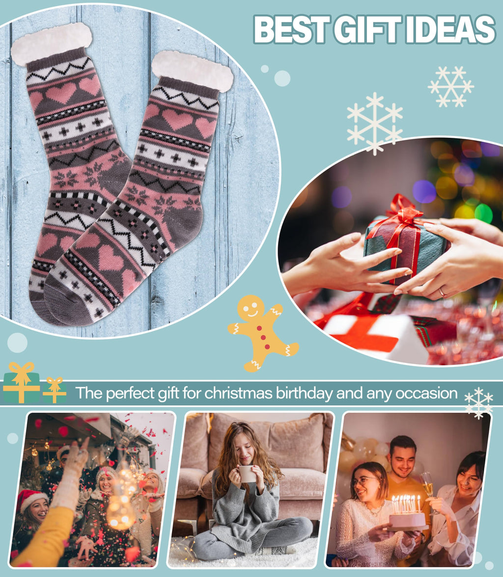 Slipper Socks for Women Fuzzy Non Slip Winter Thick Warm Soft Cozy Fleece Lining Home Socks with Grippers