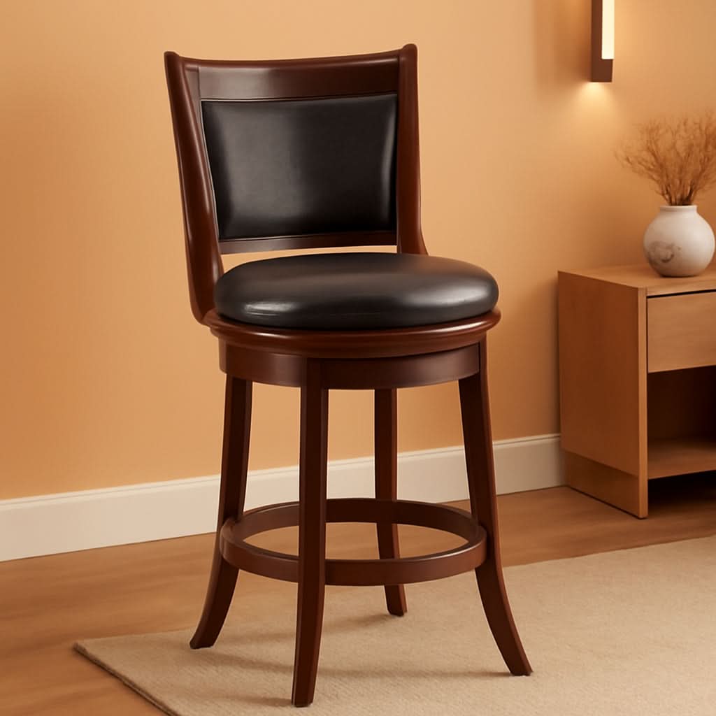 Swivel Bar Stool 29 Inch Cappuccino Faux Leather Upholstery