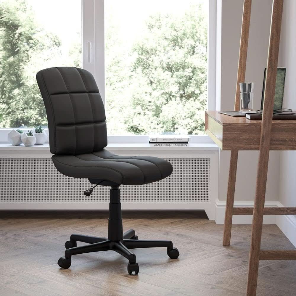 Clayton Mid Back Tufted Vinyl Office Chair Black Swivel