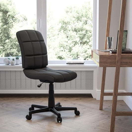 Clayton Mid Back Tufted Vinyl Office Chair Black Swivel