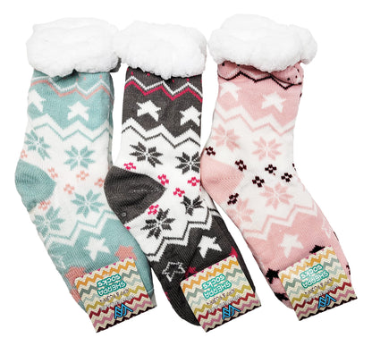 Winterlace Fuzzy Fluffy Slipper Socks, 3 Pairs Womens Sherpa Non Slip Plush Comfy Cozy Cabin Sock
