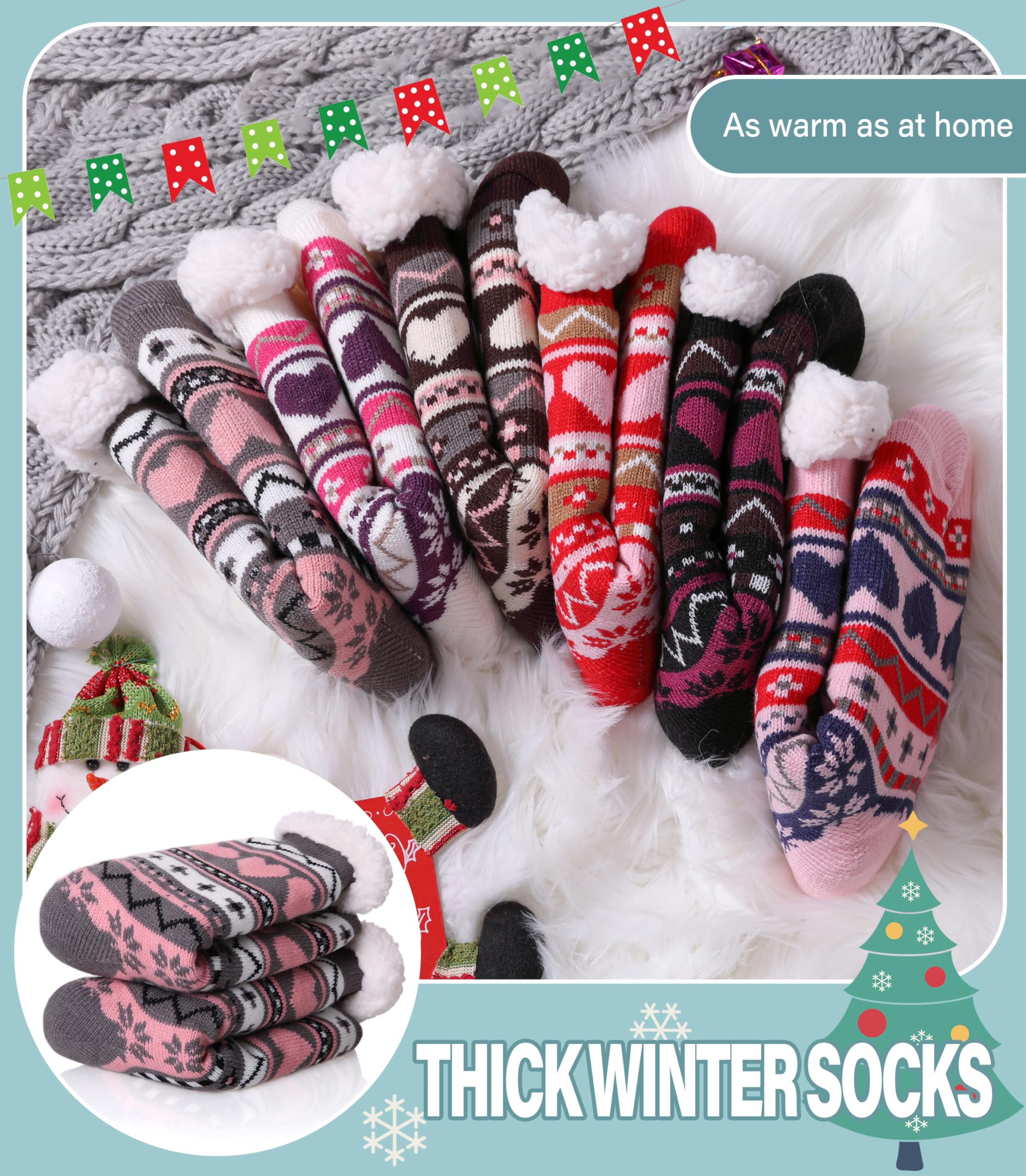 Slipper Socks for Women Fuzzy Non Slip Winter Thick Warm Soft Cozy Fleece Lining Home Socks with Grippers