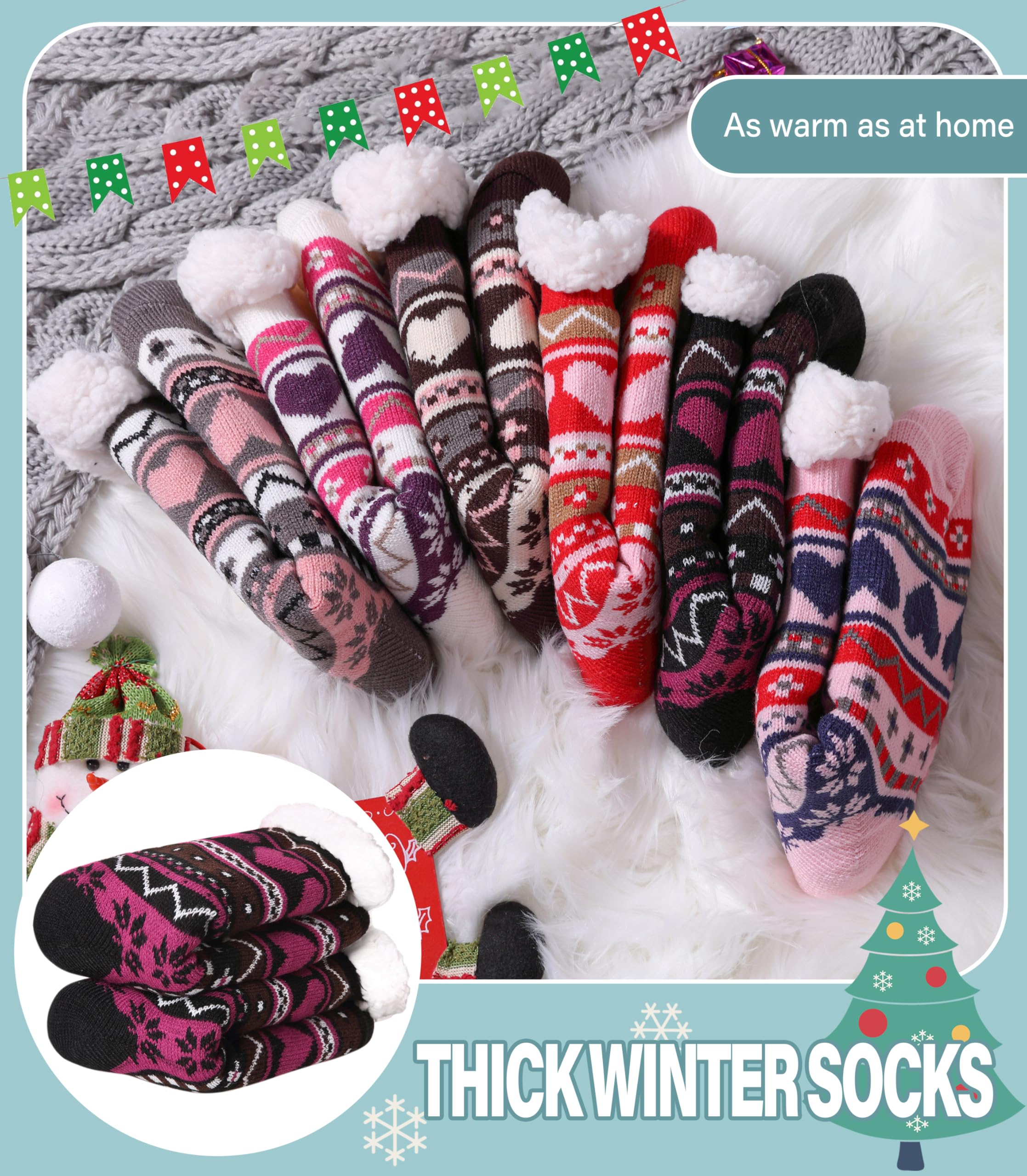 Slipper Socks for Women Fuzzy Non Slip Winter Thick Warm Soft Cozy Fleece Lining Home Socks with Grippers