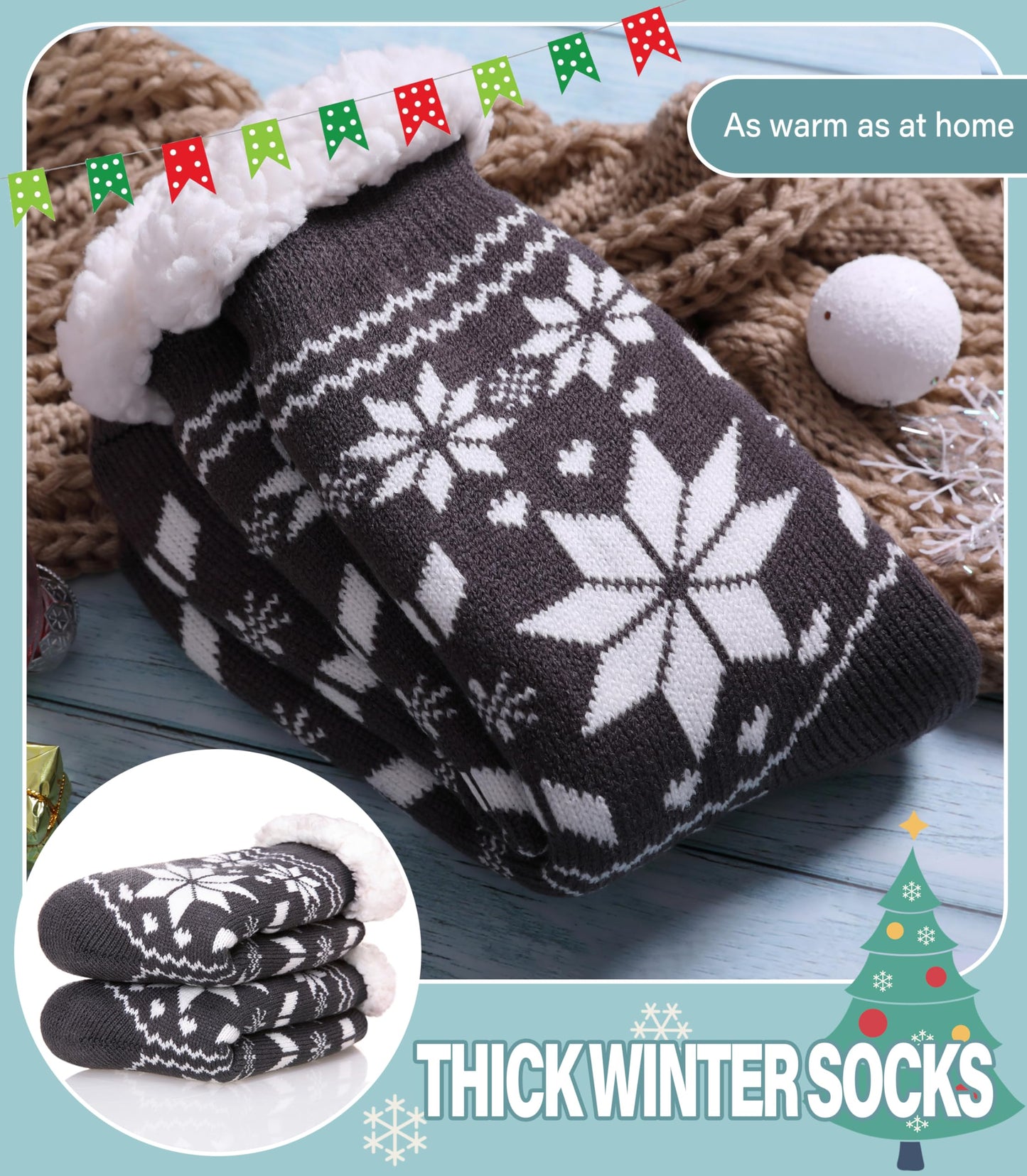 Slipper Socks for Women Fuzzy Non Slip Winter Thick Warm Soft Cozy Fleece Lining Home Socks with Grippers