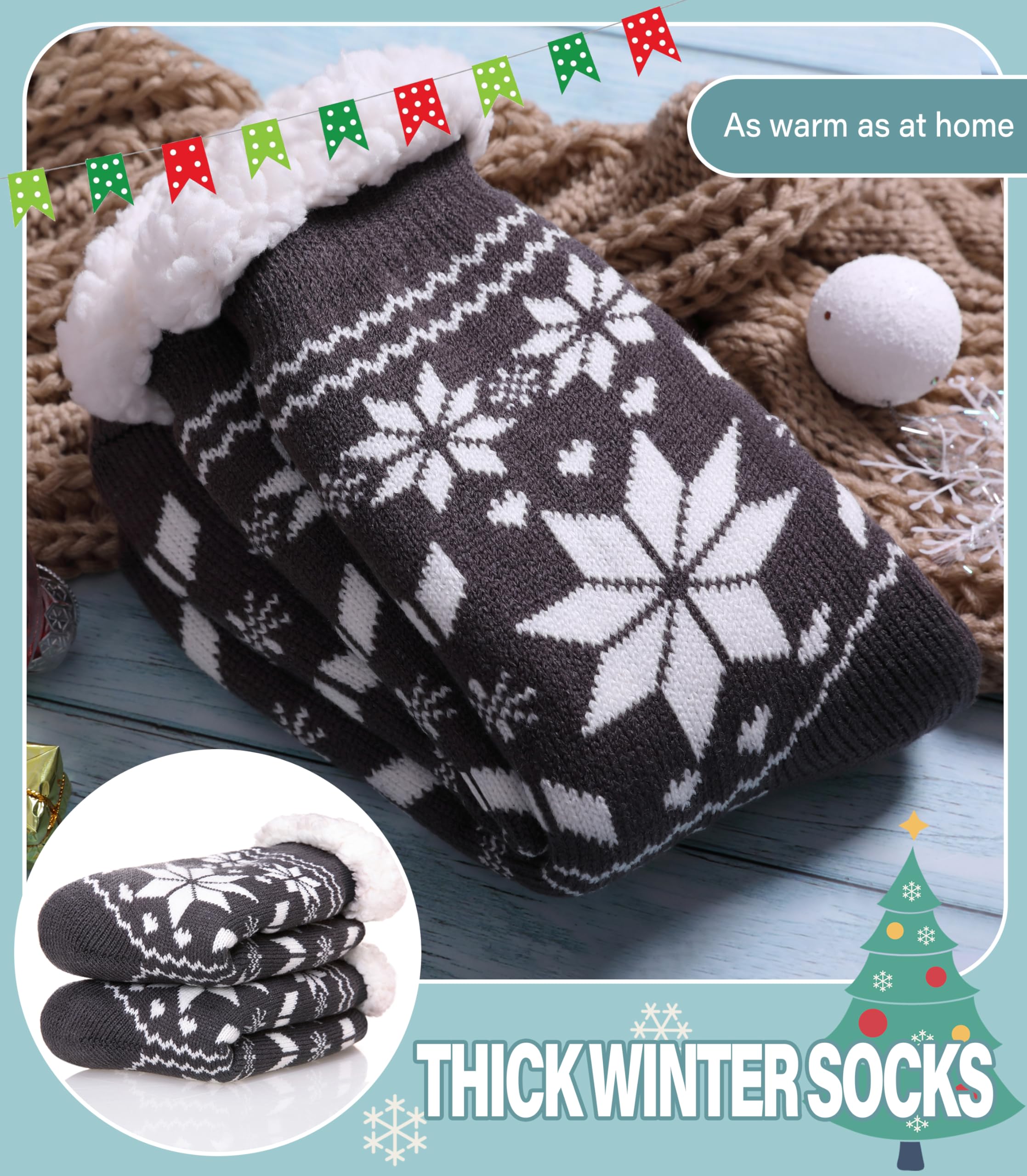 Slipper Socks for Women Fuzzy Non Slip Winter Thick Warm Soft Cozy Fleece Lining Home Socks with Grippers