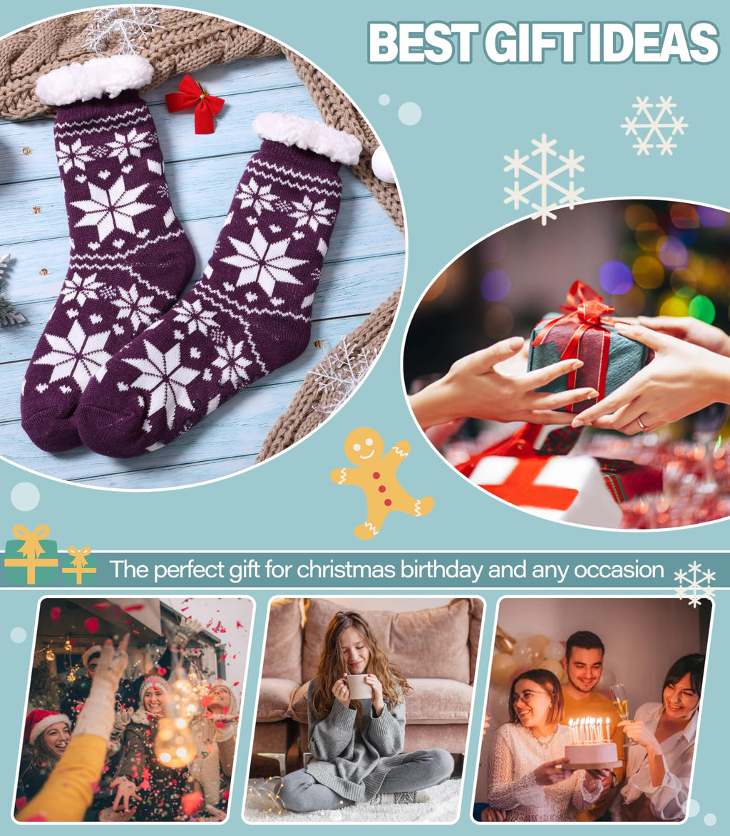 Slipper Socks for Women Fuzzy Non Slip Winter Thick Warm Soft Cozy Fleece Lining Home Socks with Grippers