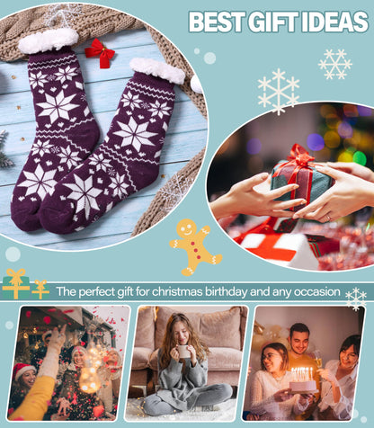 Slipper Socks for Women Fuzzy Non Slip Winter Thick Warm Soft Cozy Fleece Lining Home Socks with Grippers