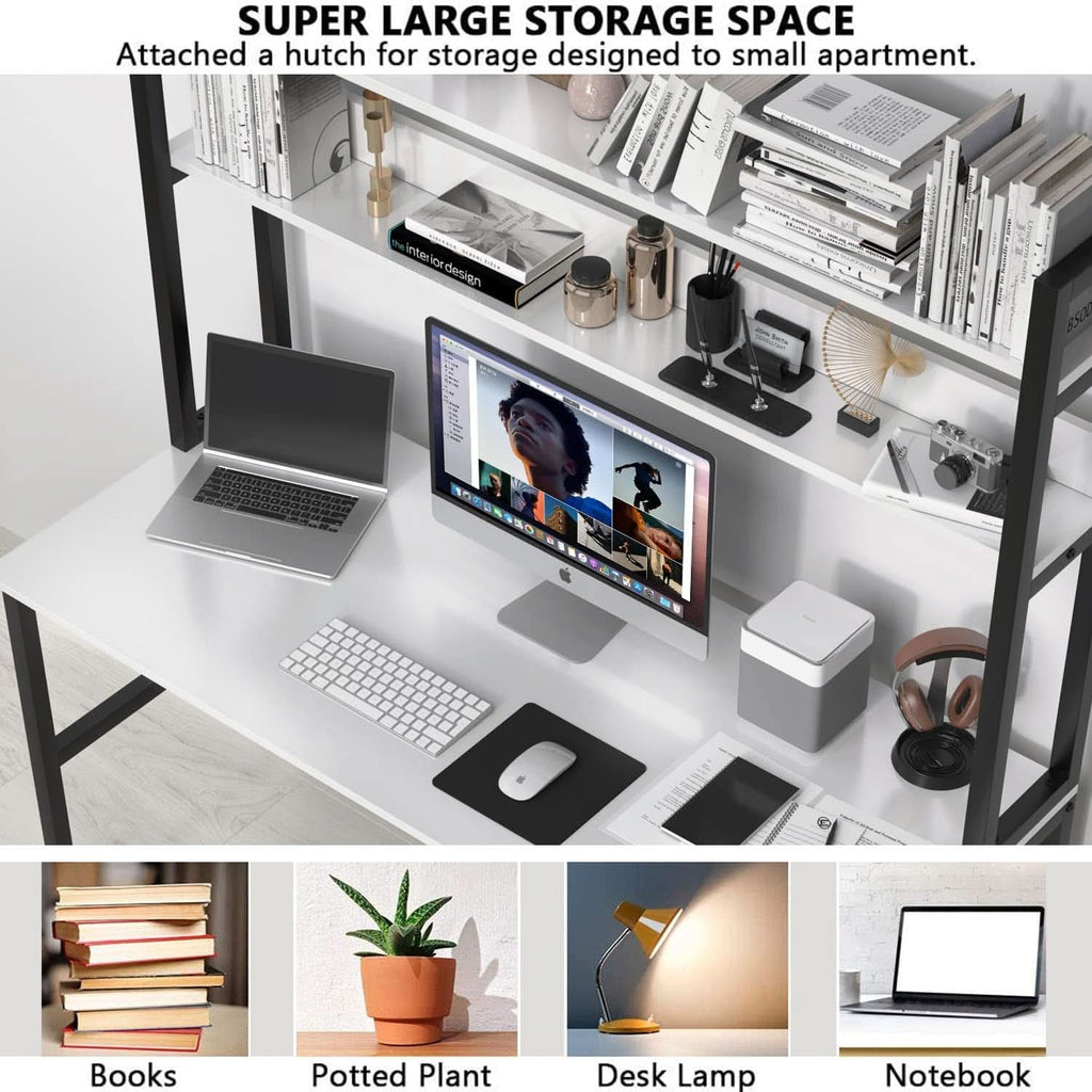 55 Inch Desk With Hutch And Bookshelf Open Shelves