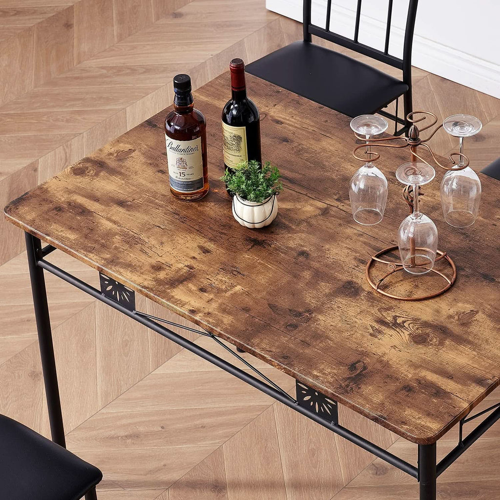 Dining Table Set For 4 With Wood Top Table And Stowable Chairs In Retro Brown