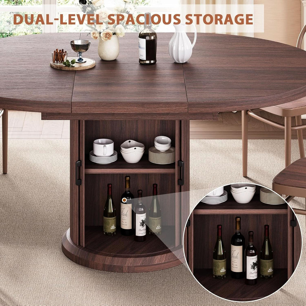 Extendable Round Oval Dining Table Brown 47-63 Inch