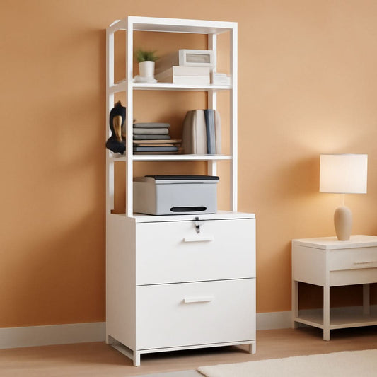 2 Drawer File Cabinet With Lock For Letter Legal A4 Folders White With Storage Bag Open Shelf And Hook