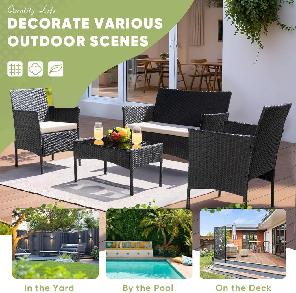 Patio Furniture Four Piece Conversation Set Black Beige