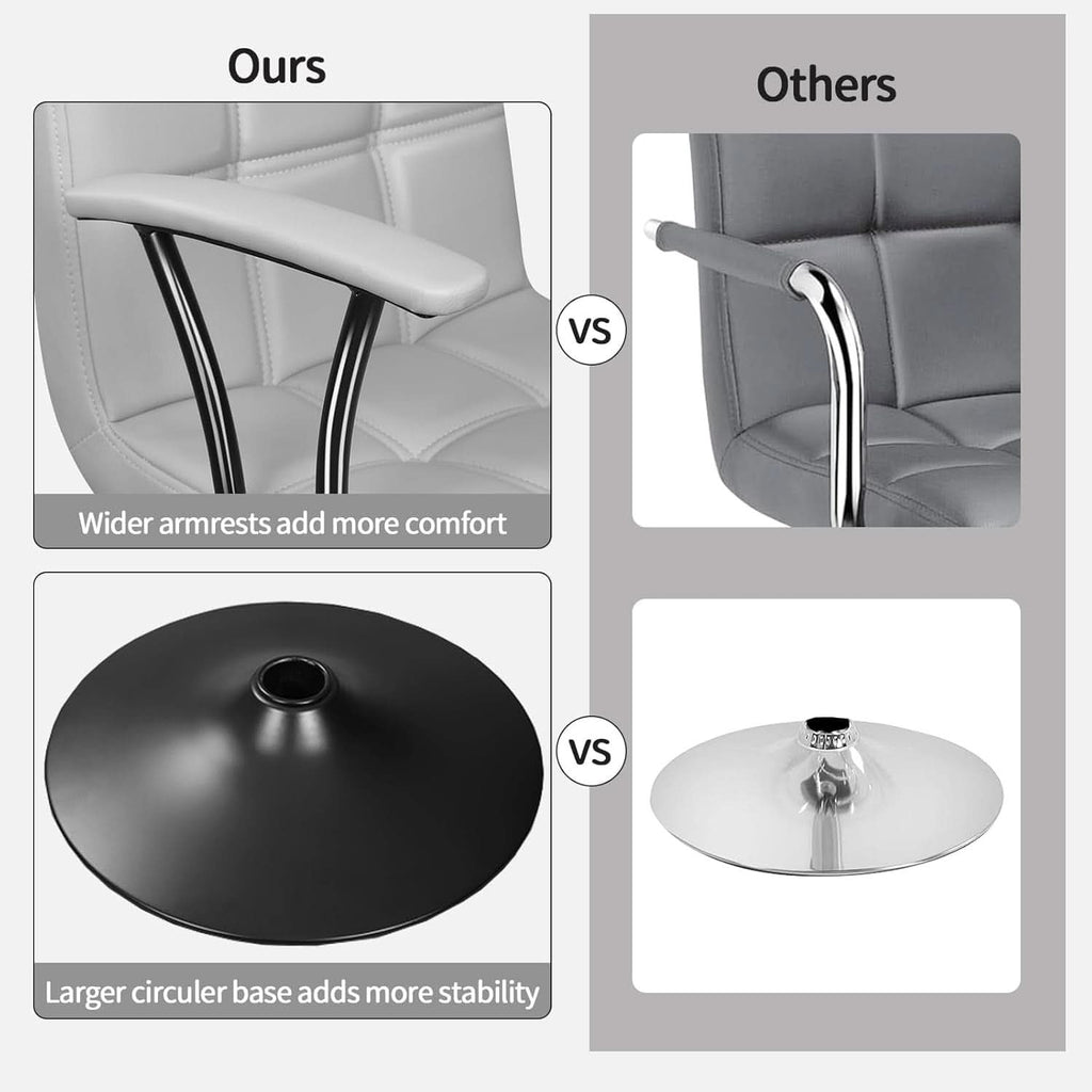 Bar Stools 2 Adjustable Swivel With Back Grey PU Leather