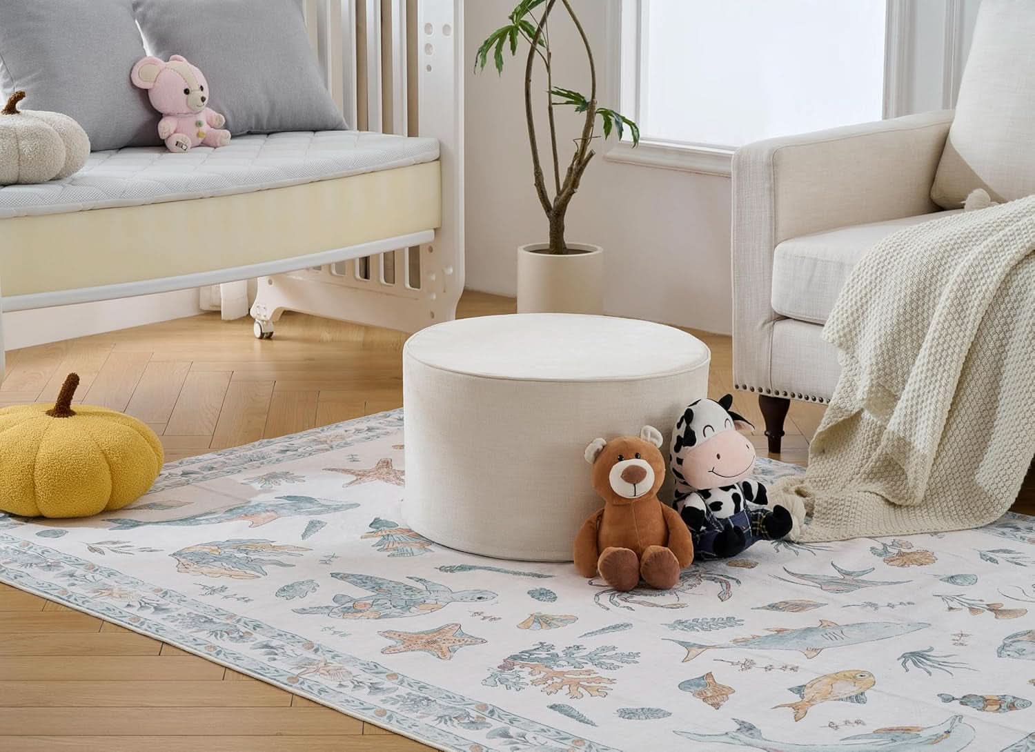 Twenty Two Inch Beige Ottoman Pouf With Ultra Premium Foam