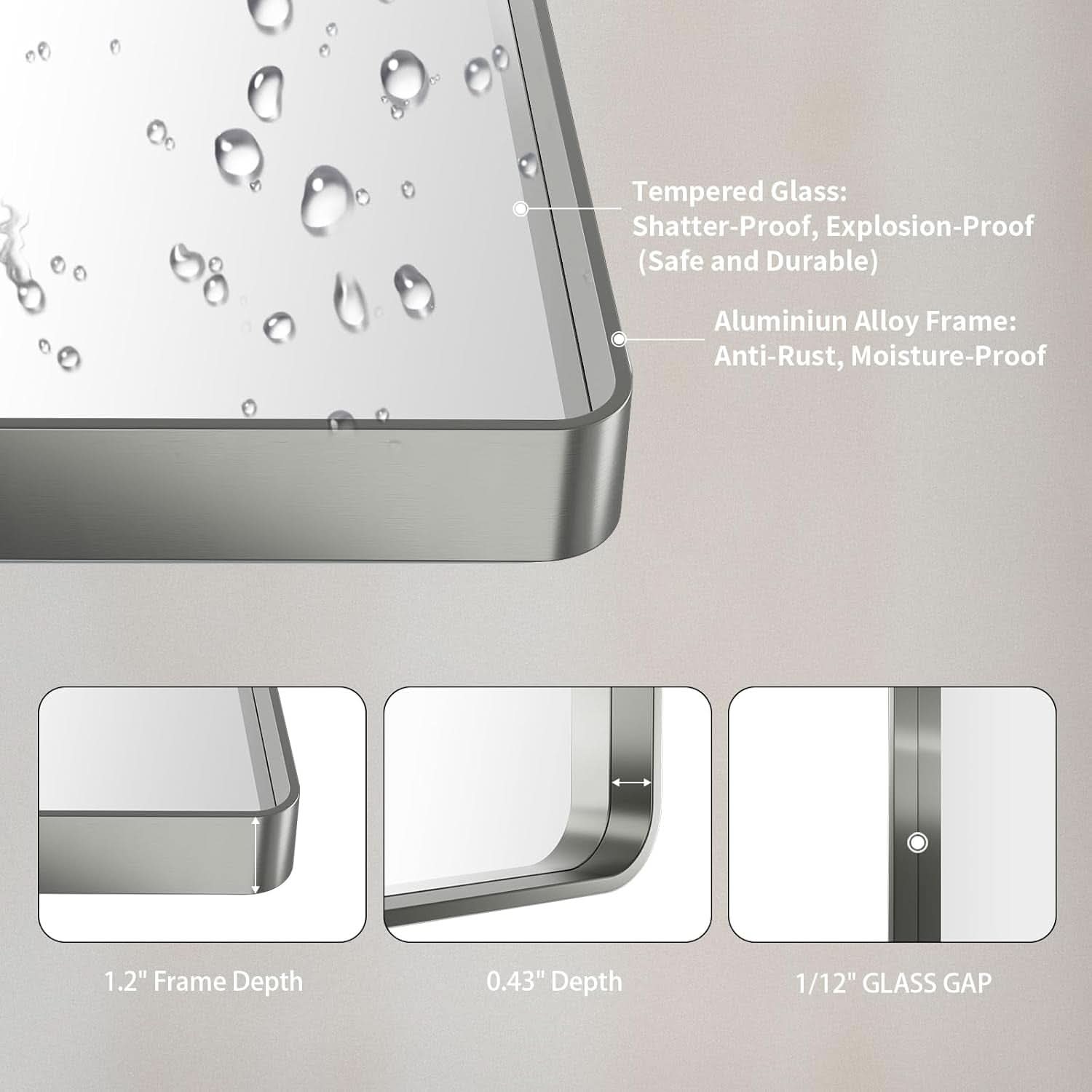 24 By 30 Inch Brushed Nickel Wall Mounted Bathroom Mirror Hangs Horizontally Or Vertically