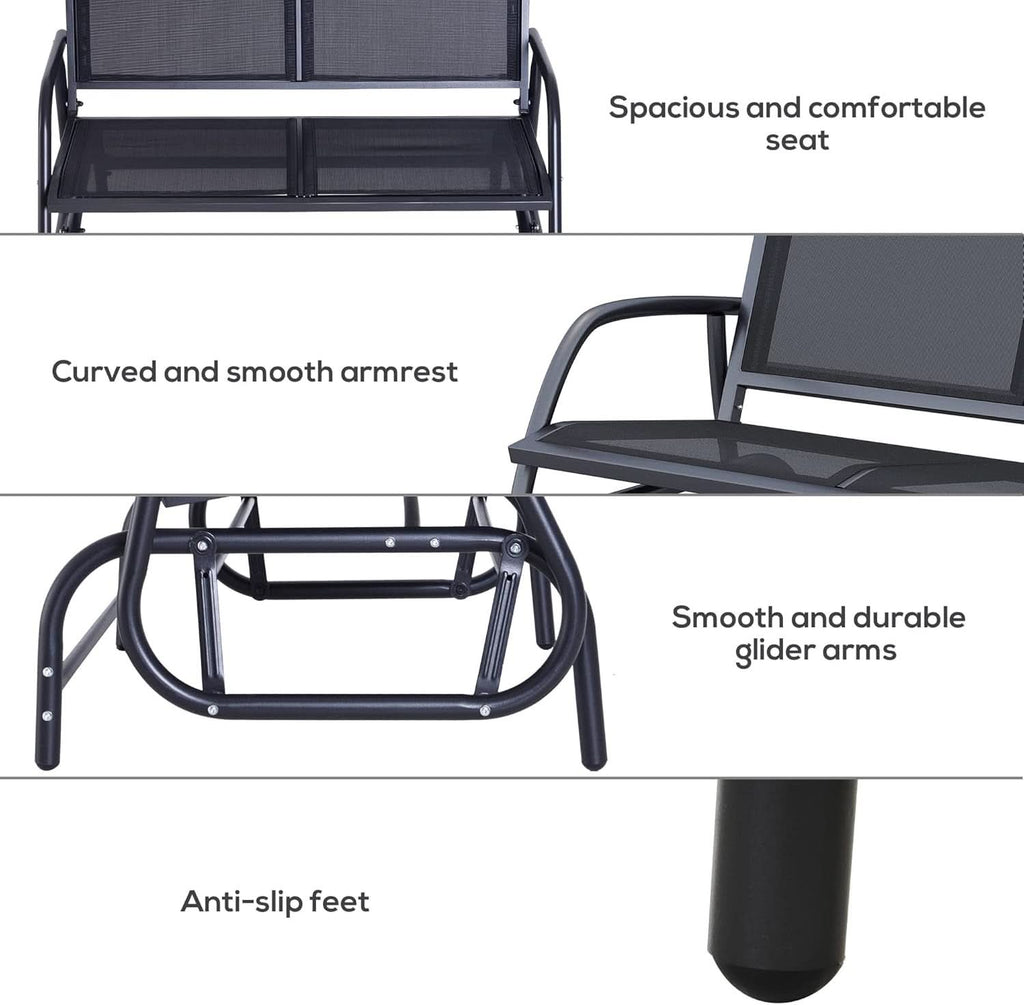 Two Person Outdoor Glider Bench with Steel Frame