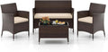4-Piece Outdoor Rattan Conversation Set with Cushions