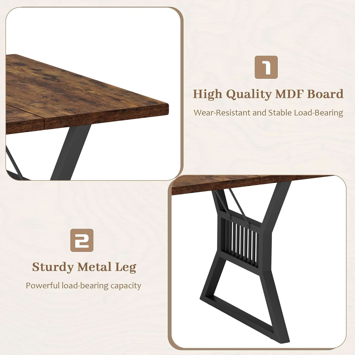 70.8 Inch Farmhouse Dining Table With Heavy Duty Metal Legs