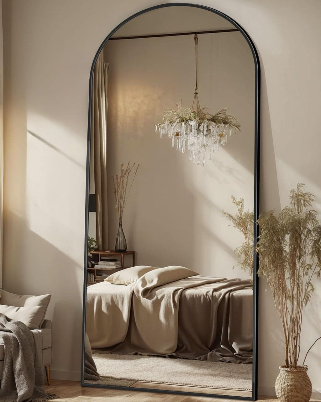 71 Inch Full Length Arched Floor Mirror Black Freestanding