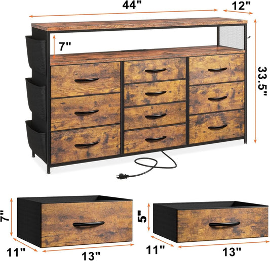 Dresser TV Stand 55 Inch 10 Drawers Rustic Brown Storage