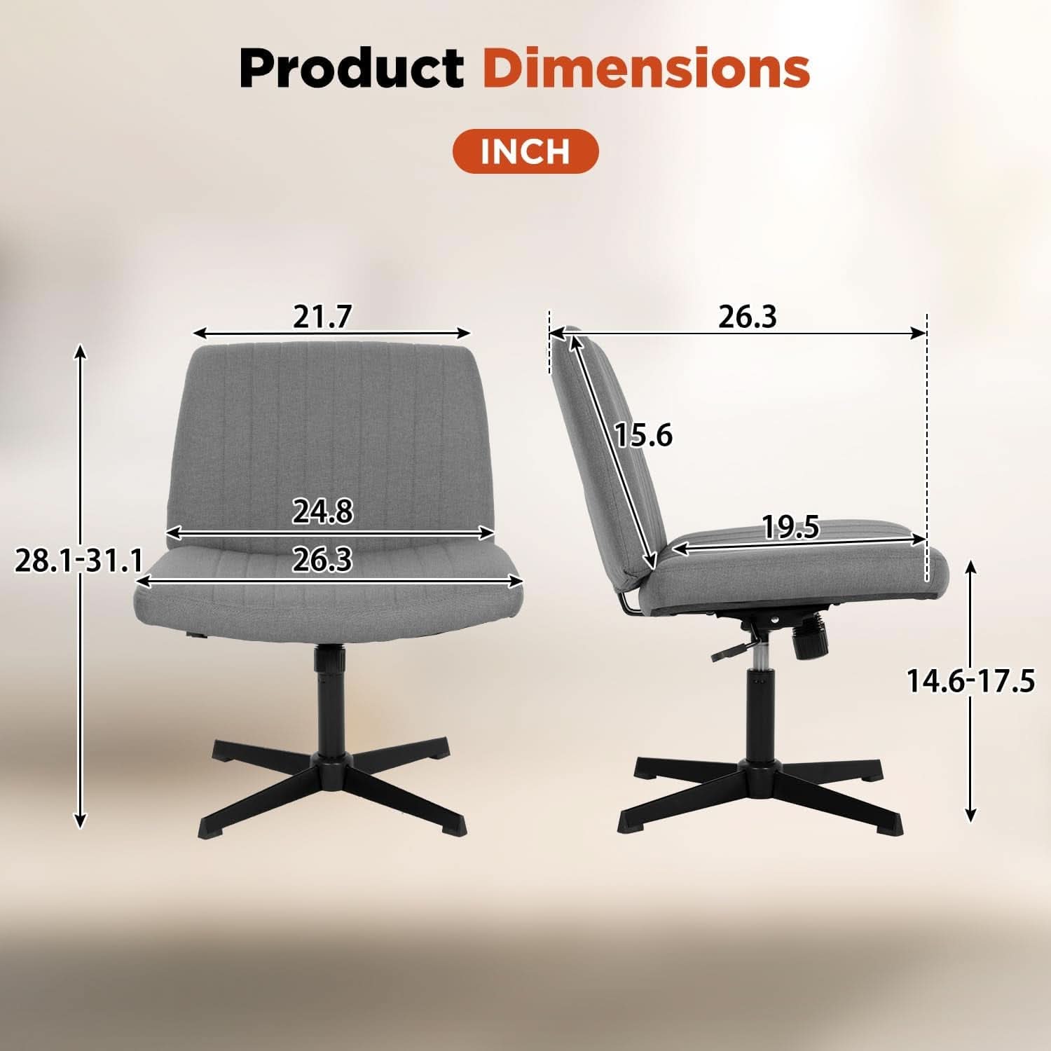 Criss Cross Armless Office Chair Height Adjustable Grey