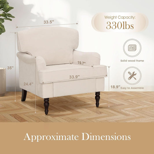 Three Piece Living Room Furniture Set With Linen Fabric Loveseat And Two Accent Chairs Off White
