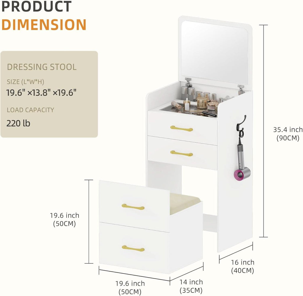 3 In 1 Flip Top Vanity Desk With Mirror And Storage